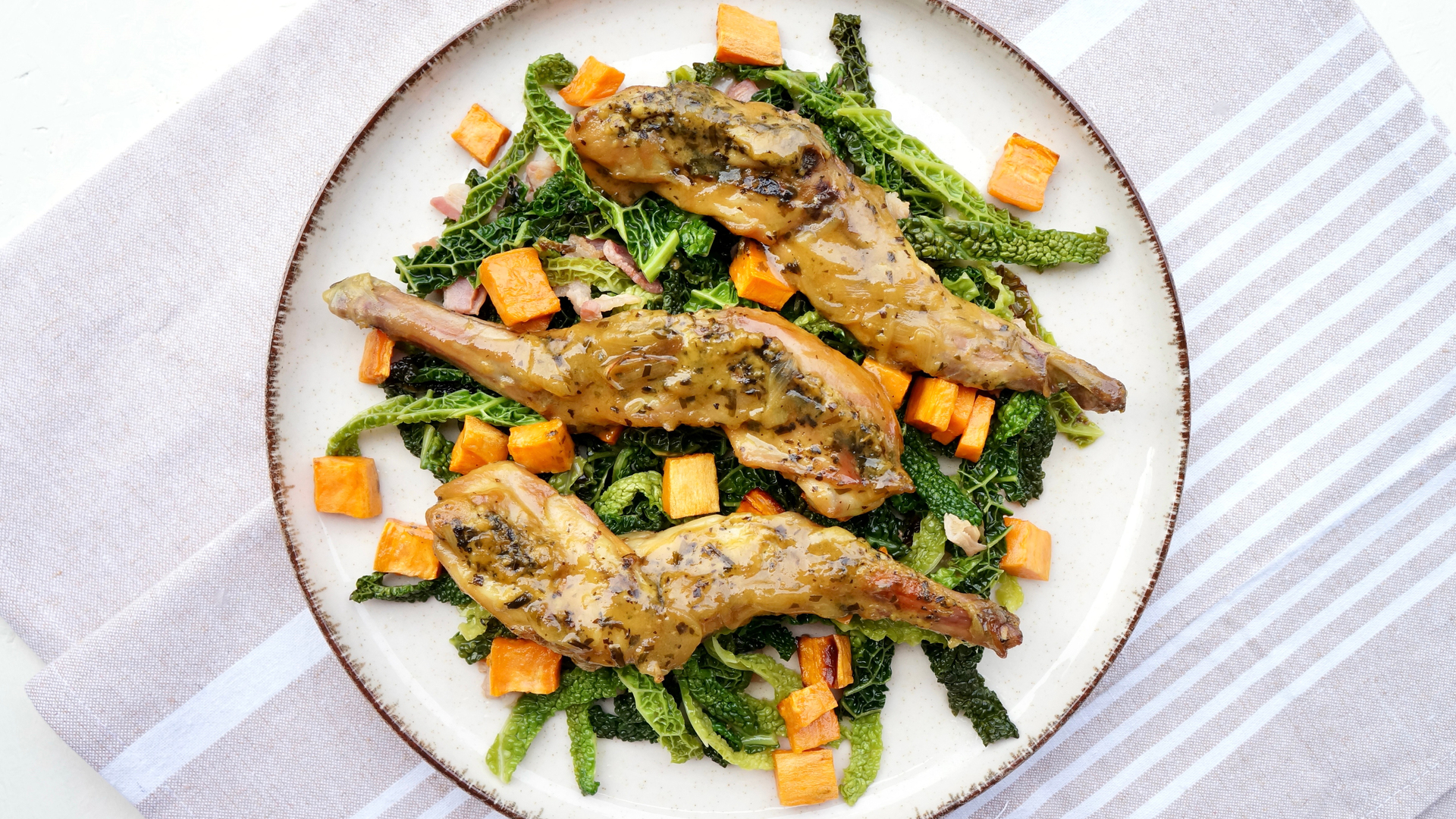Vitaverse - Rabbit Roast with Savoy Cabbage, Bacon, and Sweet Potatoes /Vitamin B12+/